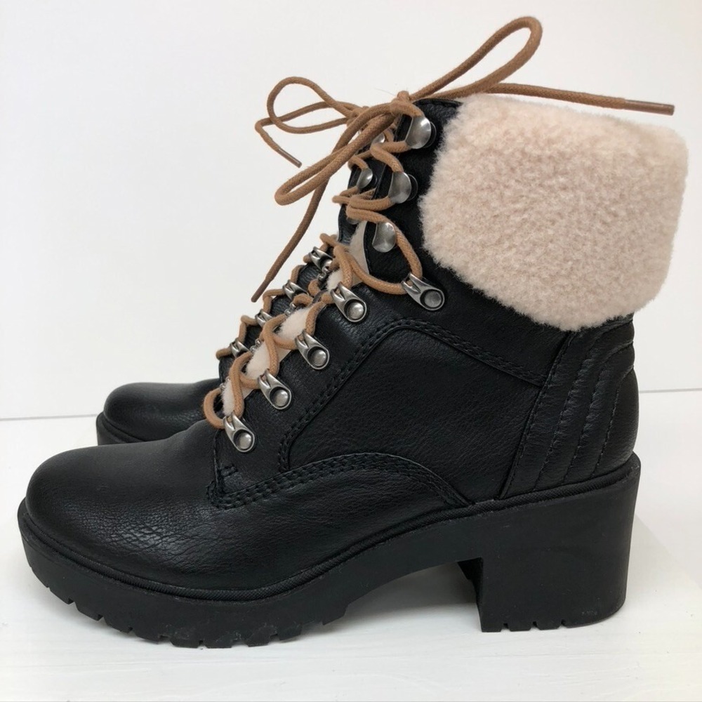 Indigo Rd Mallory Combat Boots Faux Fur Faux Leather Lace Up Zipper Womens 8